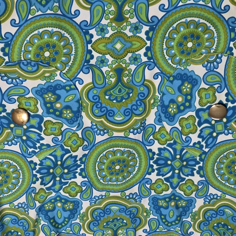 London Style Vibrant Blue & Green Paisley Cap-Sleeve Sheath Dress - Picture 6 of 6